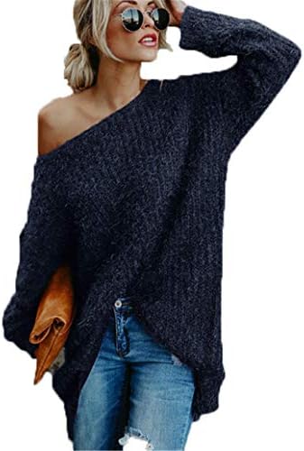 Andongnywell Дамски Ежедневни Блузи С Дълъг ръкав Секси С открити Рамене Лек Пуловер Вязаный Пуловер Върховете