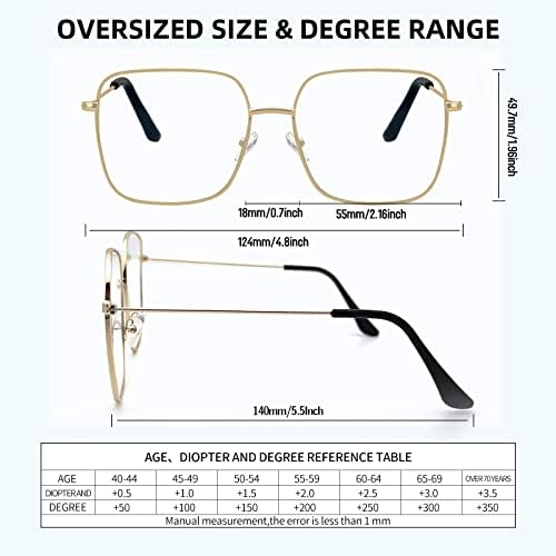 QxAiVMin Големи Метални Очила За Четене За Жени И Мъже, Голяма Дограма, Принудителна Синя Светлина, Компютърни Очила
