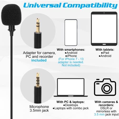 Петличный микрофона на ревера на професионален клас за Meizu M6T, Съвместим с мобилен телефон iPhone или камера За блогове, видеоблогов, запис ASMR, Малък микрофон, в риза съ?