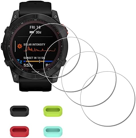 IDAPro [4 опаковки] Защитно фолио за екрана на Garmin fenix 7X Solar / 7X Sapphire Solar Watch Закалено Стъкло + Силиконови Тапи за предпазване от прах, драскотини, Без мехурчета
