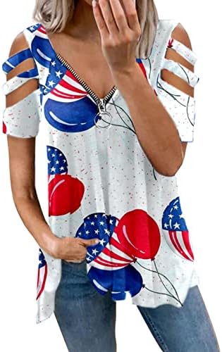На 4 юли, Туники с Флага на САЩ, Женска Тениска, Прикрива Мазнини по Корема, Летни Дневни Празнични Блузи с Къс Ръкав и