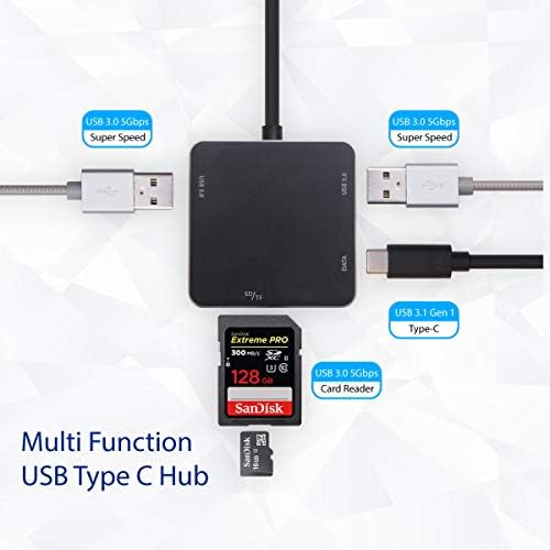 Мини-хъб, Syba USB 3.1 Gen 1 Type-C 3 порта USB 3.0 порт захранване с USB-C Pd за четене на SD-карта - Чрез порт Type C SD-HUB50114