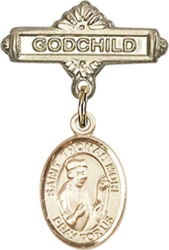 Детски икона Jewels Мания за талисман на Свети Томас Мор и игла за икона Кръщелник | Детски икона от 14-каратово злато