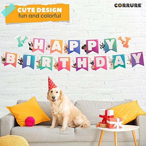 Подходящ банер за рождения Ден на кучето - Предварително опъната цветна гирлянда със собствени собачьими мордочками - Украса за тематични партита с участието на го