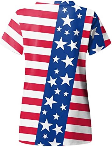 Ризи с Флага на САЩ за Жени, на 4 Юли, Летни Тениски с Къс Ръкав и V-образно деколте, 2 Джоба, Блуза, Топ, Празнична