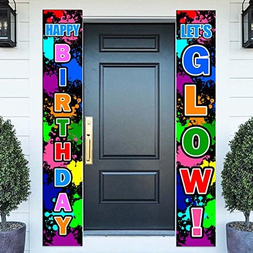 Happy Birthday & Let ' s Glow Неоновите Банер, на Фона на Графити, Светлинен Тематичен Декор, Украса за Входната врата,