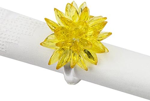 Пръстени за салфетки Fennco Styles Crystal Design Collection - Комплект от 4 позвънявания (Жълто цвете кристал)