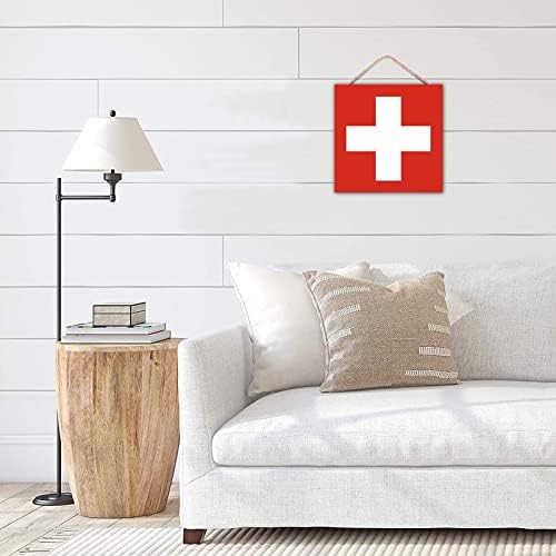Ретро Стил Дървена Табела с Изображение на Знамето на Швейцария Дървени Стенни Художествена Илюстрация за Верандата