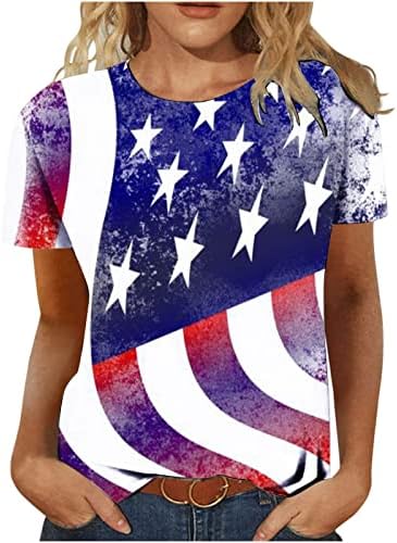 Дамски Ежедневни Лятна тениска с кръгло деколте в Деня на Независимостта, Блузи с къс ръкав и Принтом Пеперуди, Блуза