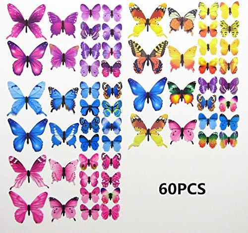 60ШТ Стикери за стена с пеперуди - 3D Пеперуди Декор за Стена, Подвижни Стенни Стикери за Декорация на Дома, Детска Стая Декор