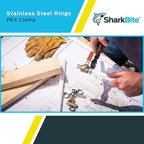 Зажимное пръстен SharkBite 1/2, опаковка от 10 броя, Сантехнический фитинг от неръждаема стомана, Тръби PEX, PE-RT, UC953A