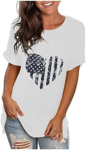 На 4 юли, Тениски за жени, Тениски с къс ръкав и V-образно деколте, Патриотическая риза-Туника на Райе с флага