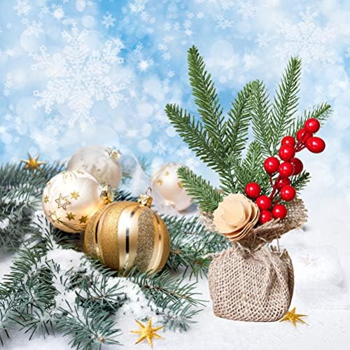 Преносим Коледен Декор, 2 броя, 25 см, Мини-Изкуствена Коледна Елха, Коледен Декор, Мини Коледно Дърво за масата, Домашен офис, партита (Червени горски плодове и Бор)