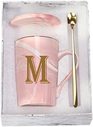 Персонализирана Чаша с буквата M, Персонални Кафеена Чаша от Мрамор с Буква M, Чаши за Кафе с Букви за жени, Подаръци