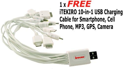 iTEKIRO AC Стенно Зарядно за Кола dc Комплект за JVC GR-D50E GR-D50K GR-D51 GR-D51U GR-D53 + iTEKIRO 10-в-1 USB Кабел за зареждане