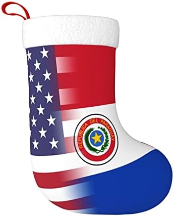 Коледни Чорапи с Флага на САЩ и Парагвай TZT, Подаръци за Коледно парти за семейни Празнични украси 18 Инча