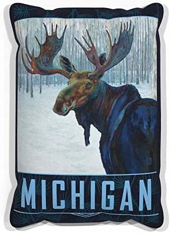Възглавници за дивана Michigan Winter Moose от изкуствен велур с картини с маслени бои на художника Кари Plc 13 x 19.