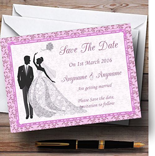 Розови Класически Реколта Персонализирани Сватбени Картички с Датата на Запазване на
