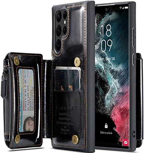 Калъф за Samsung Galaxy S22 Ultra 5G, една чанта-портфейл [RFID заключване] [3 слота за карти] [1 джоб за пари] Седалките-притежателите