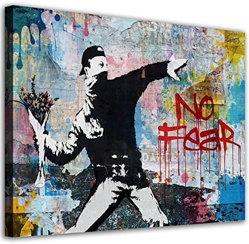 Banksy Платно Стенно Изкуство Ярост Цвете Хвърля Графити и Улично Изкуство Принт Човек Бросающий Цвете Bounquet
