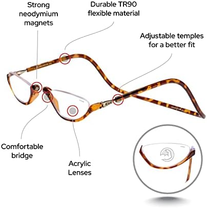 Магнитни Очила за четене Clic, Компютърни Ридеры, Сменяеми Лещи, Регулируеми лък тел, Sonoma