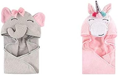 Детско Памучно Кърпа С качулка За лице на Животното Hudson Baby, 2 опаковки, Умен Слон, Старомоден Еднорог