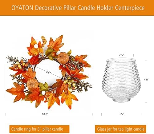 Свещник за свещи OYATON на Деня на Благодарността с Есенното Декор във формата на Венец и Мини Коледни Венци и Пръстени, 3 опаковки