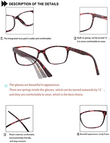Очила за Четене OLOMEE, Дамски Големи Квадратни Очила за четене, Леки Стилни Очила-Лъжци, Черепаховая Широки Рамки за Голям Главата/Човек