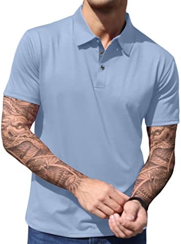 Lexiart Мъжки Модни Polo Ризи С Къс Ръкав, Риза За Голф, Памучни Стаи Ризи с Копчета на Яката