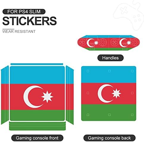 Стикер-кожа с флага на Азербайджан за по-тънка конзола PS-4 и контролер, Защитно покритие с пълна обвивка,