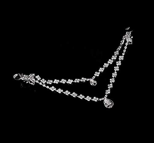 Дамски Модни Планински Кристал, Двойна Верига Прическа Silver Crystal Прическа Висулка лента за глава Сватбен Челото