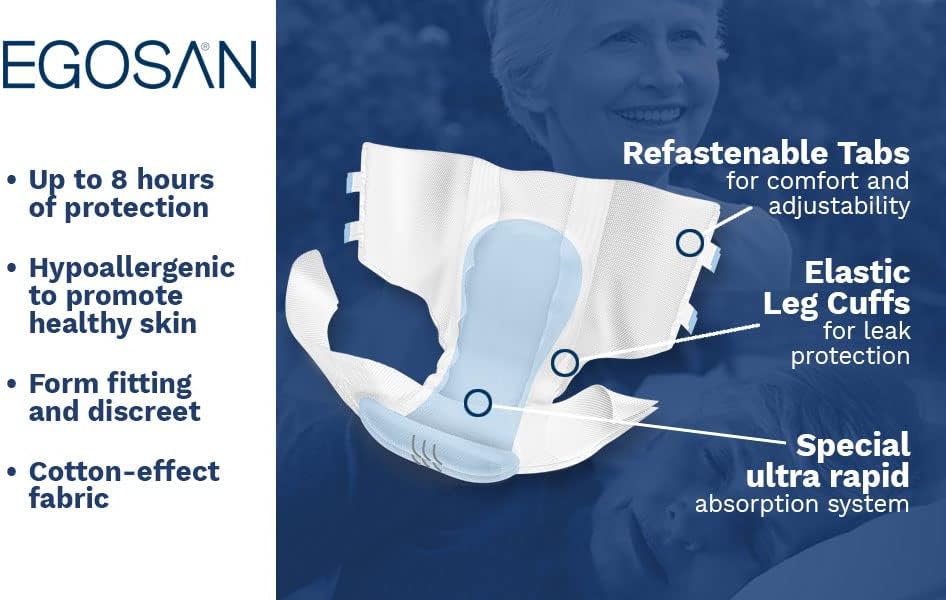 Гащи-памперси Egosan за възрастни при инконтиненция на урината 8-часова защита X-Dry за максимално поглъщане на с регулируеми язычками за Еднократна употреба за мъже и ж