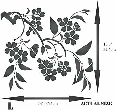 Шаблон във формата на цветове на череша, 14 x 13.5 инча (L) - Японската Череша Сакура, Шаблони Азиатски ориенталски дървета за colorization Шаблон