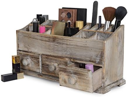 Козметичен органайзер за тоалетна масичка с 3 чекмеджета - Дървена кутия за съхранение на козметика за прецизно и правилното съхранение на инструменти за грим, дре?