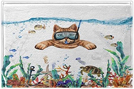 Забавно килимче за баня с Котка, Подложки за Гмуркане с Котка, Тропически Рибки, Коралови Подводни Морски Животни,