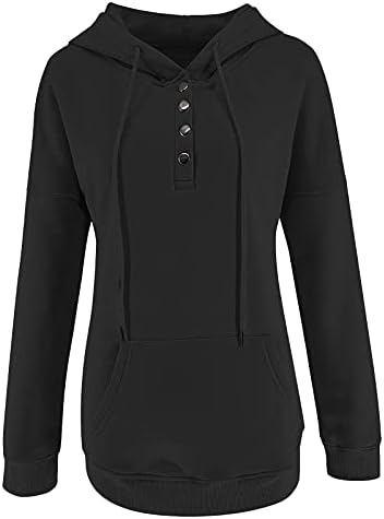 Дамски hoody оверсайз с V-образно деколте, блузи с дълъг ръкав, модни свободни пуловери копчета, блузи, ежедневни блузи с джобове