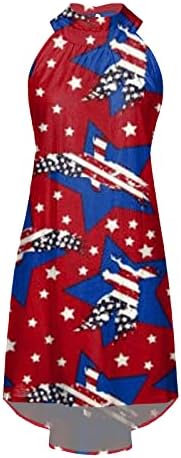 LKPJJFRG женствена мини рокля без ръкави, модерно рокля на четвърти юли от звездите на САЩ, драпированное рокля на бретелях дължина до коляното в ивицата