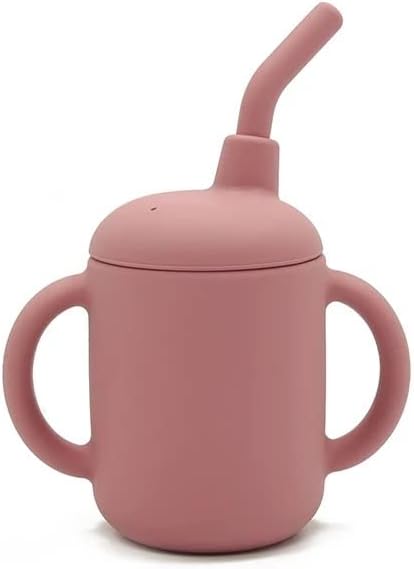 Силиконовата чаша за пиене Ezvita с соломинкой, капачка, която предпазва от разливане, противоскользящими дръжки за бебета и малки деца, Весела чаша за напитки ранна в