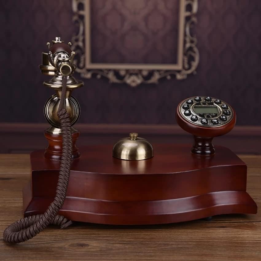 JGQGB Антикварен Стационарен телефон от масивно дърво с id на обаждащия се, кнопочным избиране, усилвател с подсветка, механично рингтоном (Размер: Механичен гола)