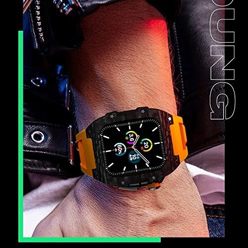 KANUZ Луксозен Калъф от въглеродни влакна, набор ленти за Apple Watch 8 7 45 mm 6 5 4 se, 44 мм, гумен ремък, комплект