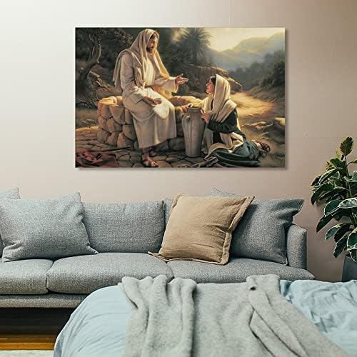 Исус Христос Разговаря с Самаритянкой Плакат Печат върху платно Стените в Спалнята Художествена Украса Бог Живопис