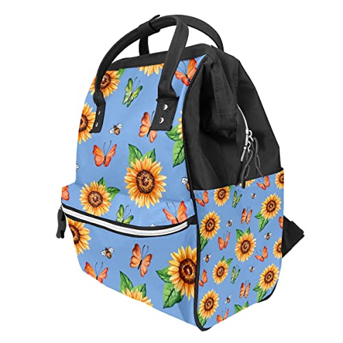 Чанта за Пелени С Шарени Пеперуди от Слънчоглед Син Цвят, Раница За Пътуване с Голям Капацитет