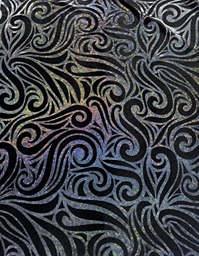 Тройната текстилни фолиа с голографическим модел във формата на змия в нежната тъкан от полиестер и Ликра в Парцела или болт (Черна /Black), 60 см
