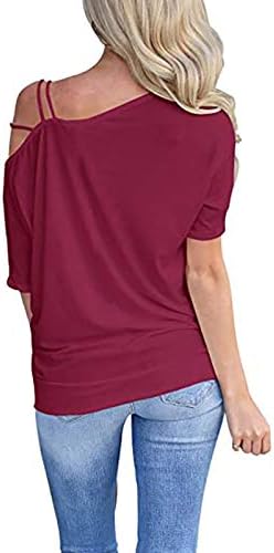 Дамски летни блузи, ежедневни блуза с наклонена яка с едно рамо, модерен однотонная тениска, плюс размери, туника с