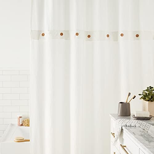 Завеса за душ Madison Park Finley от памук, Текстилен Минималистичен дизайн с Вафельным Переплетением, Модерен Интериор