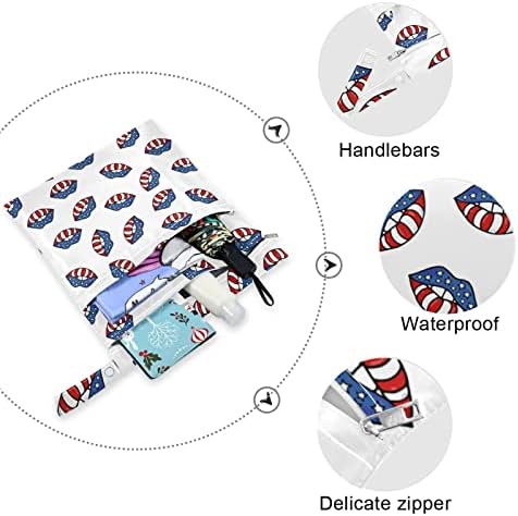 ZZXXB Американски Флаг Устните Печат Водоустойчив Мокър Чанта за многократна употреба Текстилен Пелена Влажна,