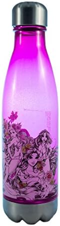 Сребърен Извита Пластмасова бутилка за вода с Цветен Модел Принцеса на Дисни Бъфало с Винт на капака, 20 Грама