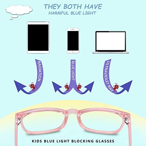 KUGUAOK/ 2 опаковки на Детски очила с блокиране на синя светлина, Очила за компютърни игри и телевизия, За момчета и Момичета, Лека Рамки за очила (на възраст от 4 до 12 год?