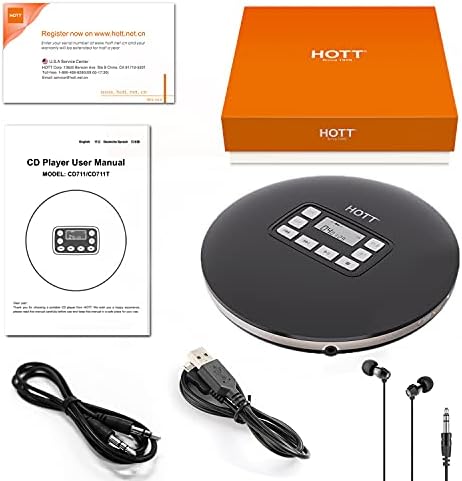 Преносим CD-плейър HOTT CD611T Bluetooth V5.0 от Стереонаушниками, USB-кабел, Въздействие Компактен Персонален CD