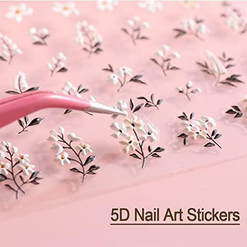 5D Етикети за дизайн на ноктите с цветове, Стикери за нокти с цветен модел Маргаритки, 3D Самозалепващи Окачване